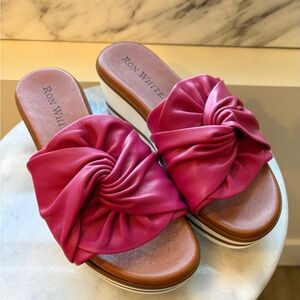 Ron White Fuchsia Knotted Platform Slide Sandals - Prissila